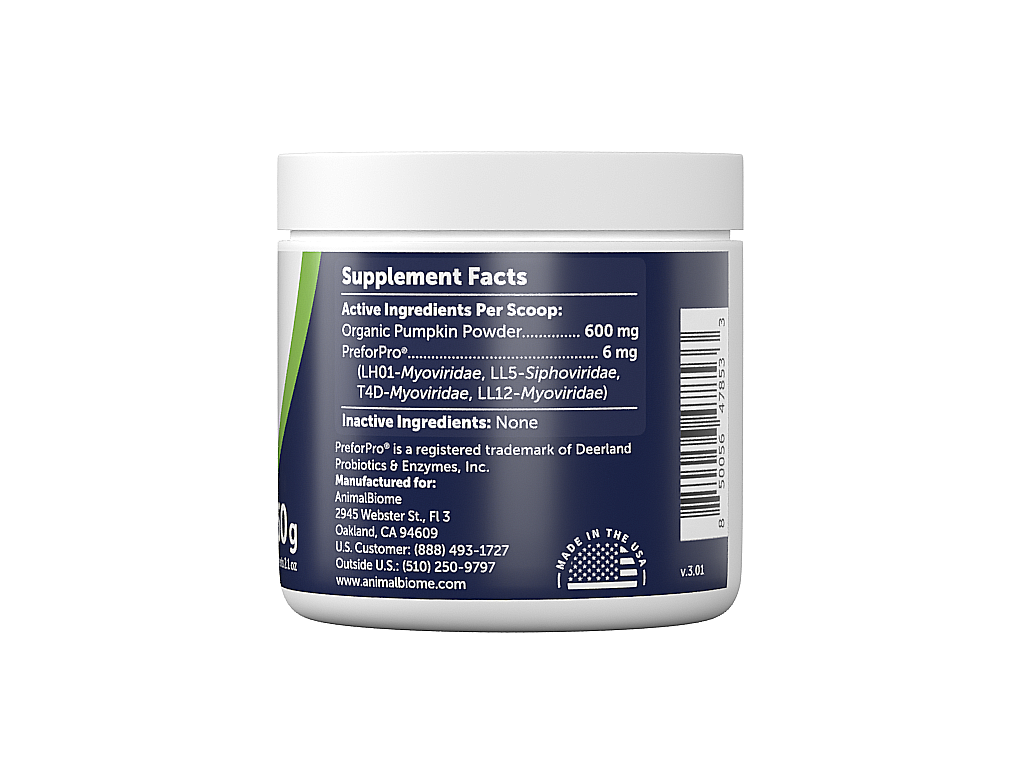 Jar of AnimalBiome Gut Cleanse on a white background showing the supplement facts