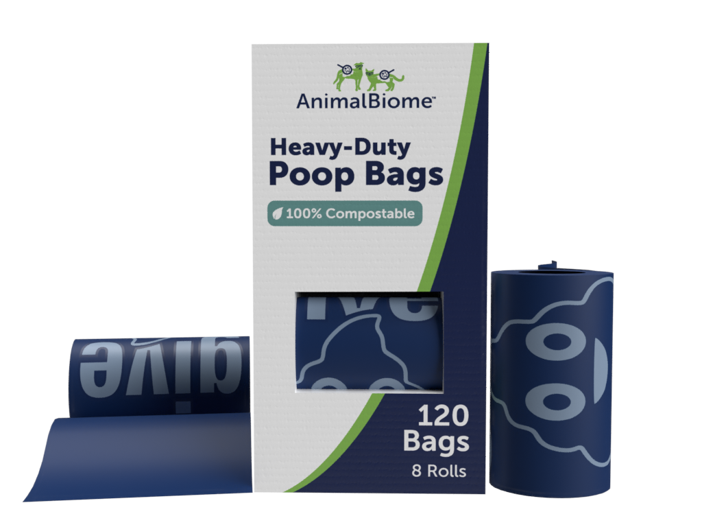 Box of 120 bags, 8 rolls of AnimalBiome Heavy-duty Poop Bags